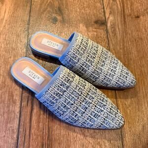 Steven New York Valera Blue Tweed Mules Clogs Flats Slip On Womens Size 6.5